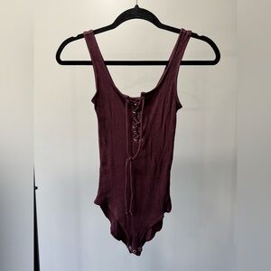 American Eagle Outfitters Burgundy Lace-Up Bodysuit